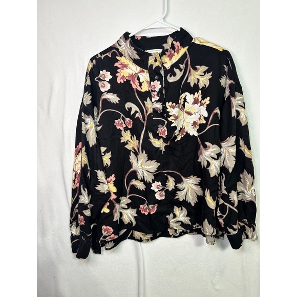 Premium_organic Tops - Premium Organic Black Floral Lyocell Blouse Women's Medium Relaxed Boho